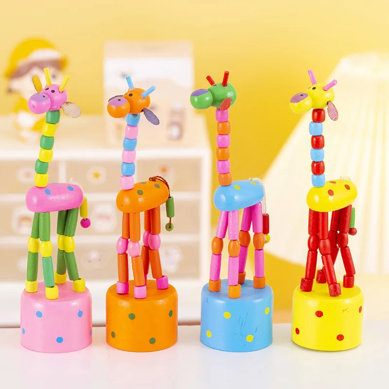 1Pcs Animal Wooden Finger Puppets Dancing Party Toys Puppet Figurine Toy Giraffe Kids Favors Wood Ornament Thumb Birthday Push