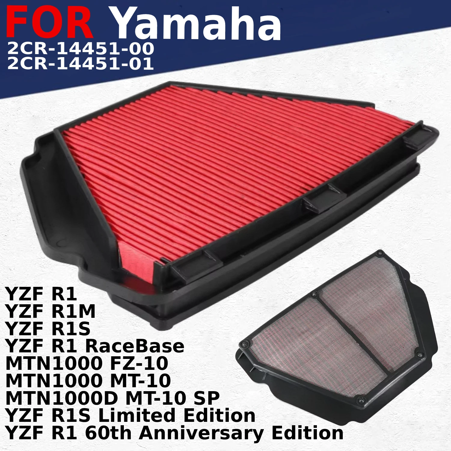 

2CR-14451-01 Intake Engine Air Filter for Yamaha YZF R1 MTN1000 60th R1M R1S FZ-10 MTN1000D SP MT-10 MT 10 2CR-14451-00