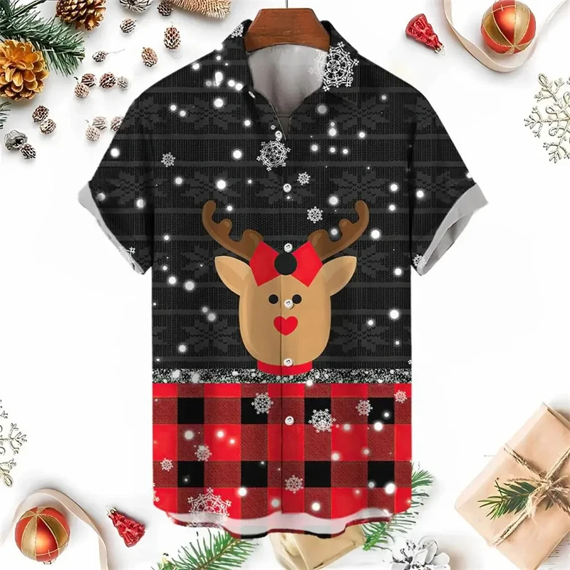 Camisas divertidas con estampado 3D de árbol de Navidad de Papá Noel para hombre, ropa para regalo de Navidad, blusas, Cosplay Y2k, blusa con solapa, ropa