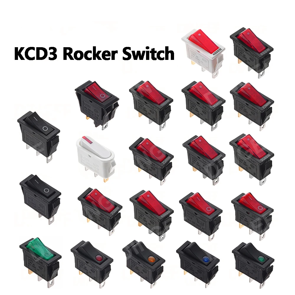 1PCS KCD3 Red/Green Rocker Switch ON-OFF-ON 2 Position 3Pins Electrical equipment With Light Power Switch 16A 250V/20A ON-OFF