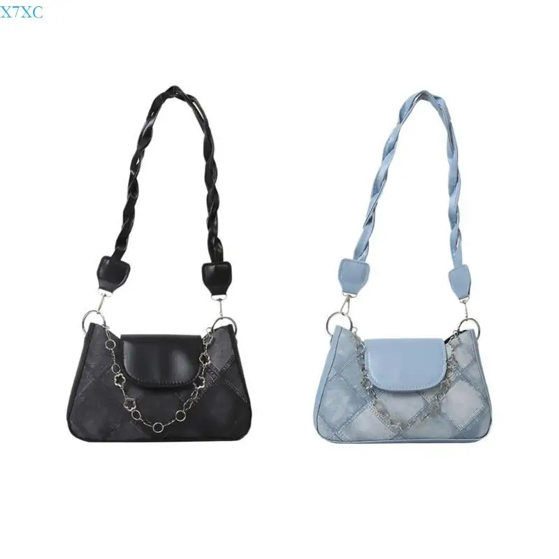 

X7XC Contemporary Small Shoulder Bag with Chain for Women Braided Strap Underarm Bag
