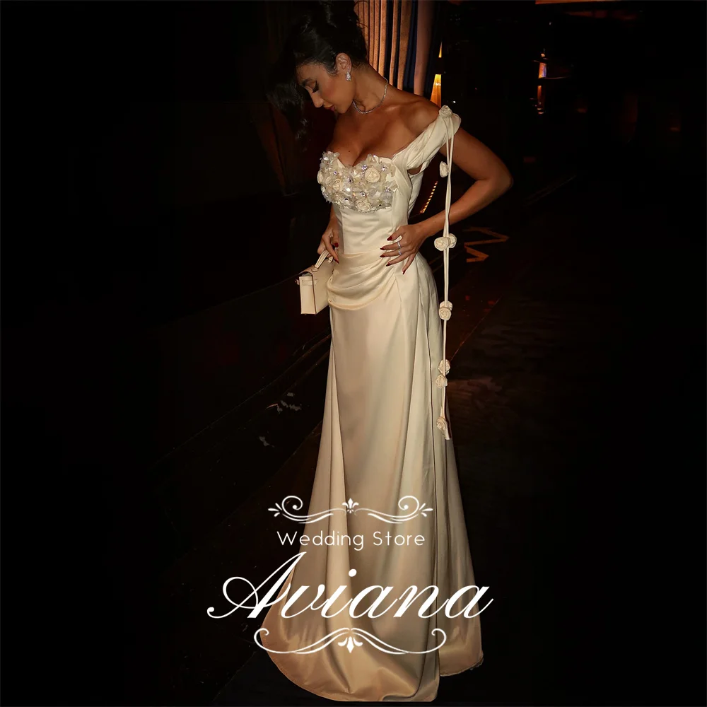 Aviana Customized Strapless 3D Floral Satin High Slit Bodycon Bridal Dress Elegant Newest Design Charming Wedding Dress 2025