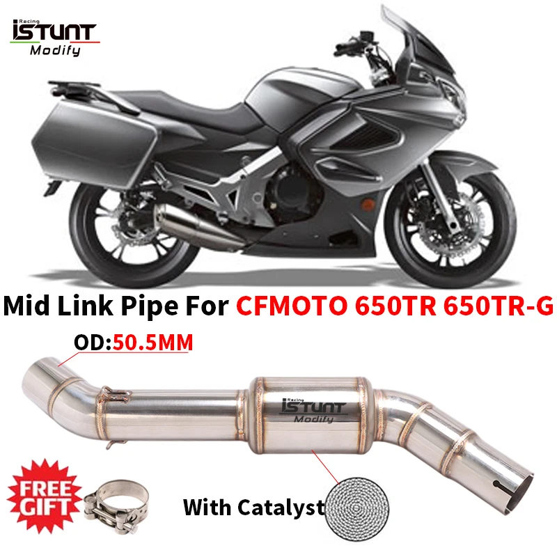 Slip On For CFMOTO 650TR 650TR-G 650 TR G Motorcycle Exhaust Middle Link Pipe Modify 51Mm with Catalyst Escape Moto Muffler