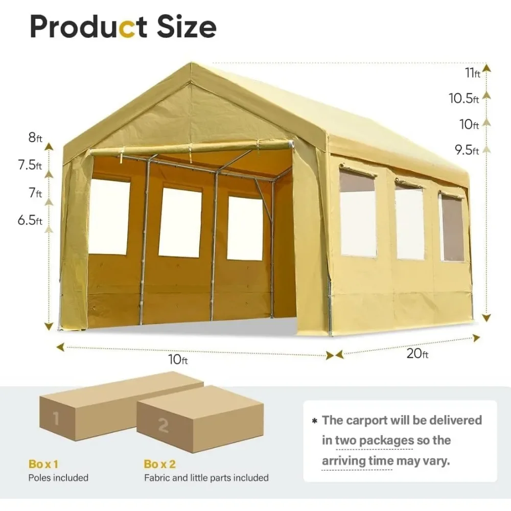 10x20 ft Height Carport Heavy Duty Car Canopy Garage Shelter Boat Wedding Party Tent, Removable Mesh Window Sidewall and Doors