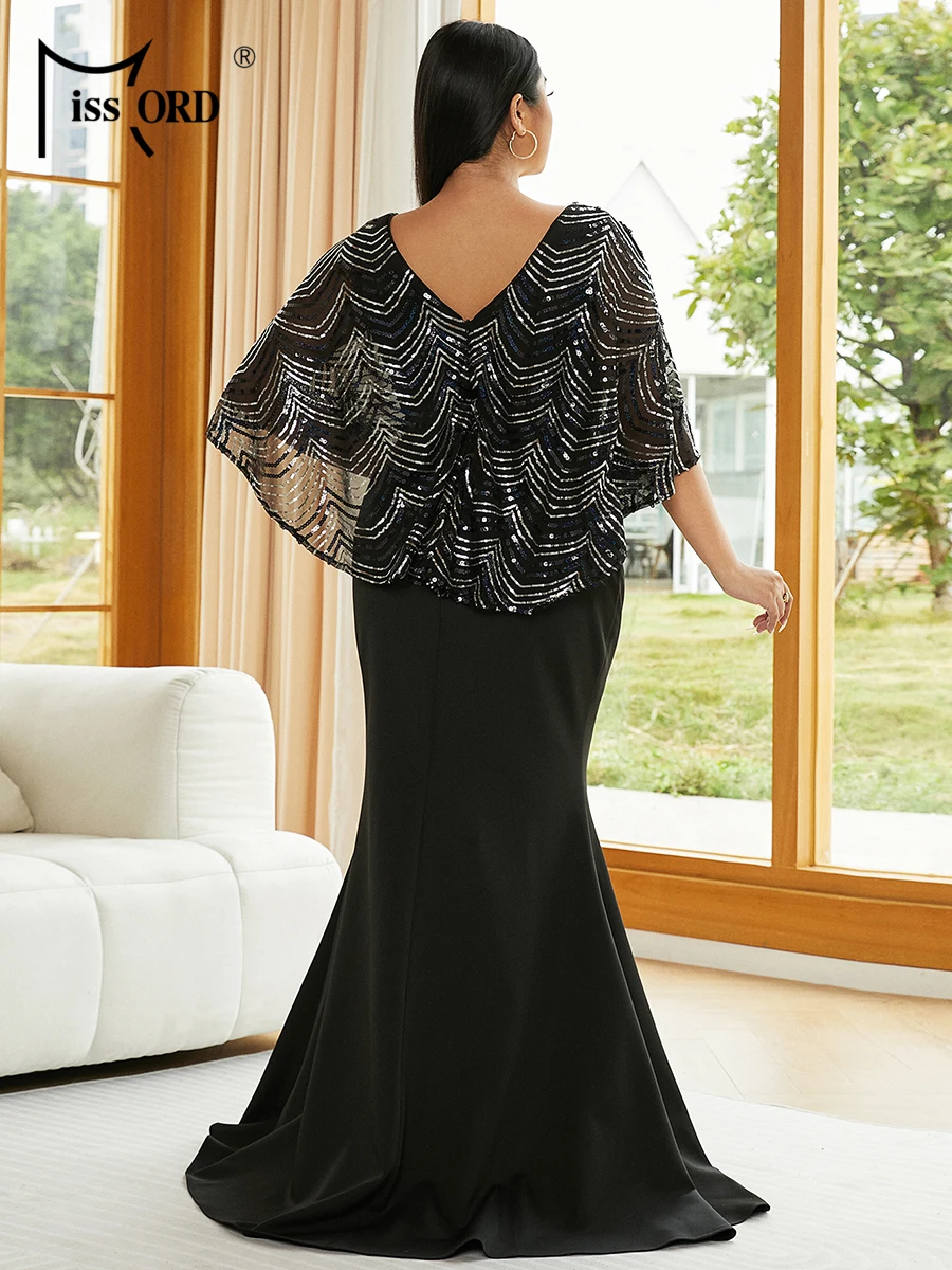 Missord Plus Size Women Clothing 4XL V Neck Dolman Sleeve Panel Evening Dress Split Prom Dress