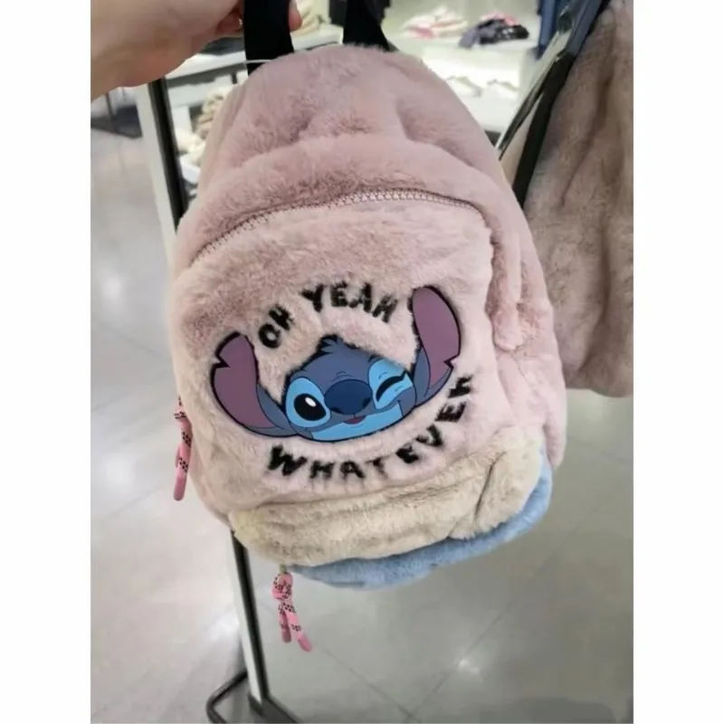 

New Disney Anime Cartoon Embroidery Stitch Children's Plush Backpack Mini Zipper School Bag Cute Backpack Lilo & Stitch Gift