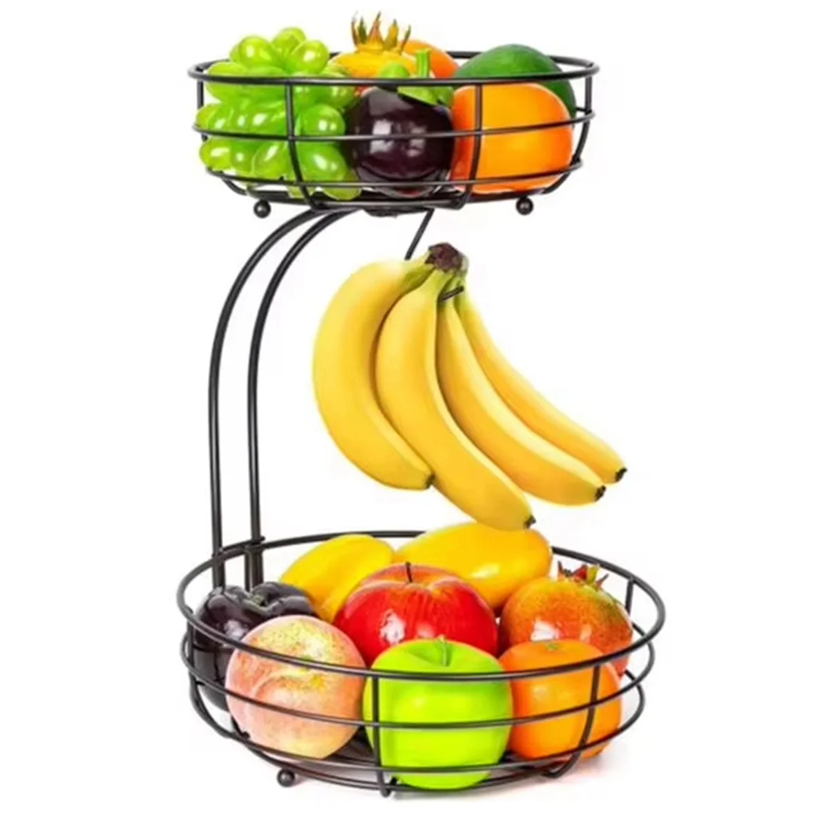 

NEW Fruit Basket, 2-Tier Fruit Bowl with Banana Hanger, Metal Luxurious Fruit Basket-Vegetable Holder, Home Decor