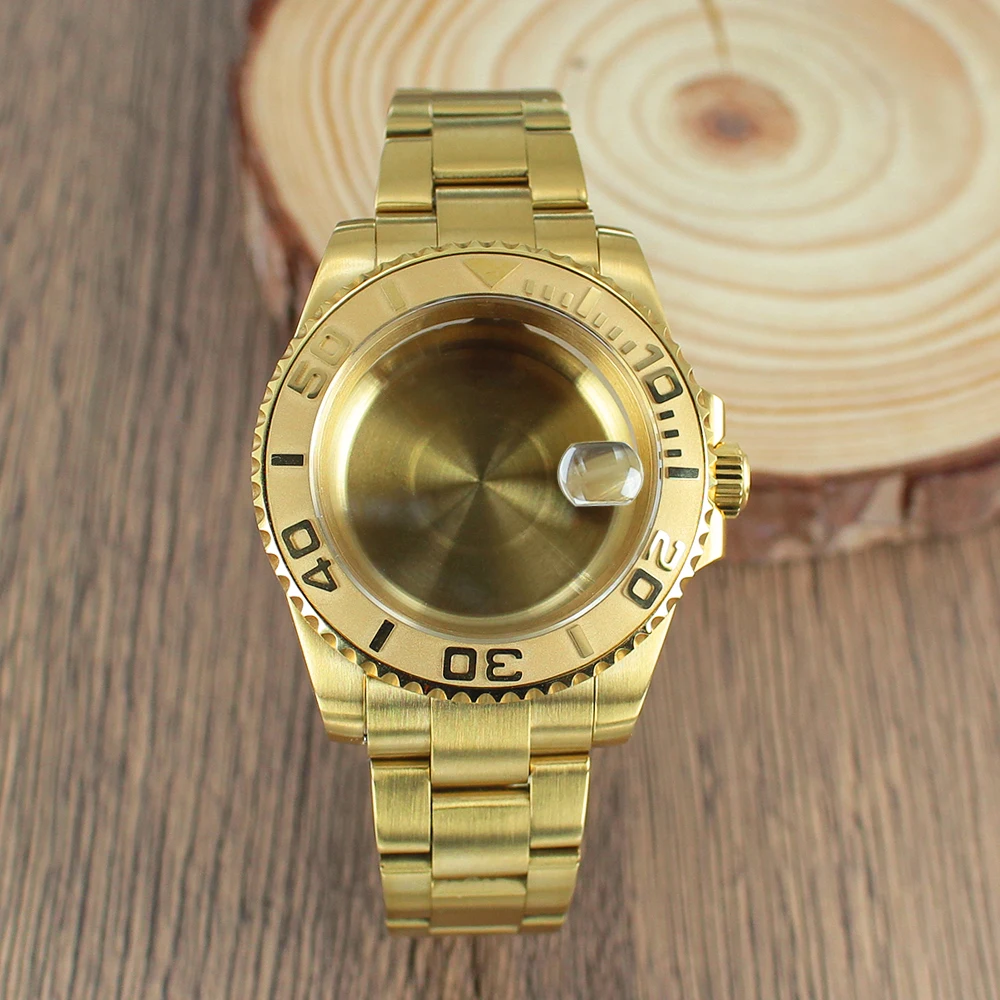 40MM NH35 Gold pvd Watch Case Sapphire Crystal glass For NH35 NH36 NH34 NH38 Miyota8215 Eta2824 PT5000 GMT SUB Watch Accessories