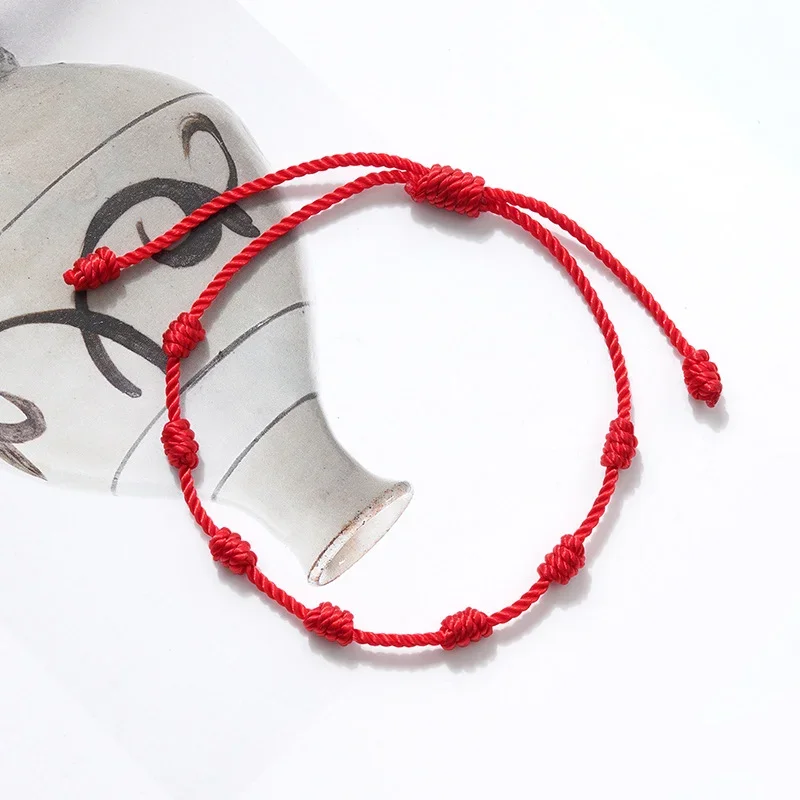 Handmade 7 Knots Red String Couple Bracelet for Lover Protection Lucky Amulet and Friendship Braid Rope Wristband Jewelry Gift