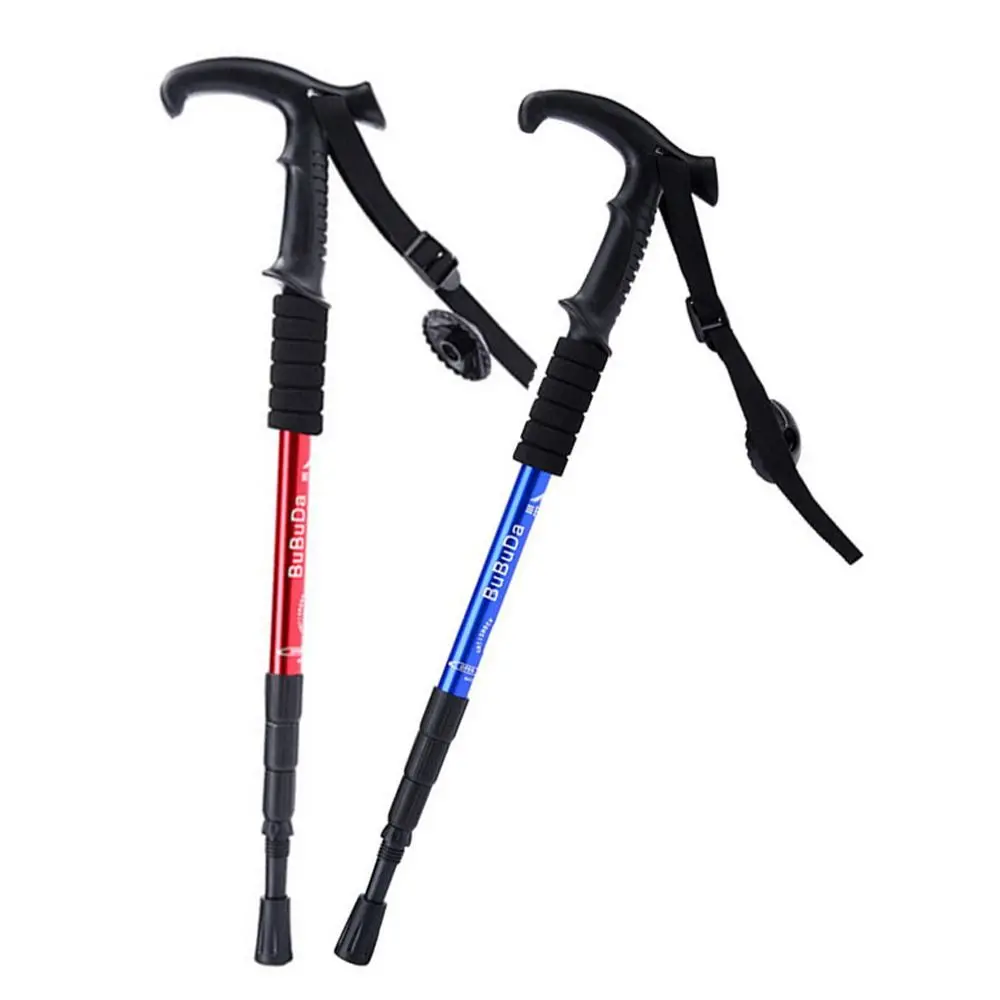 4 Section Trekking Poles Non-slip Wear-resistance Walking Stick Aluminium Alloy Folding Foldable Crutches Mountaineering