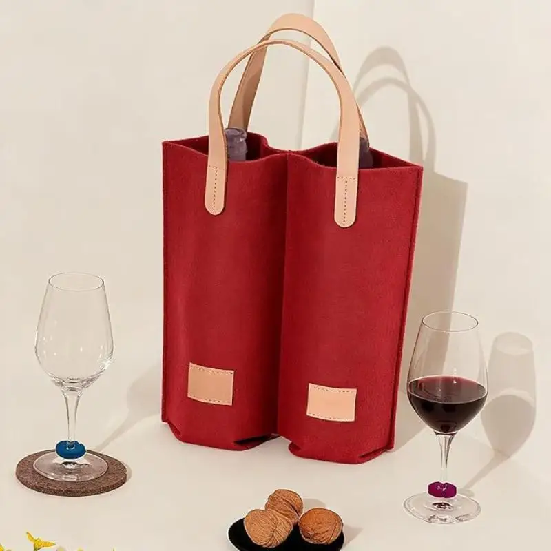 1 Stück Weintasche aus Filz, isolierte Tragetasche für eine Flasche, gepolsterte Weinkühltasche, Geschenk für Weinliebhaber oder Hochzeit. – Detail 1