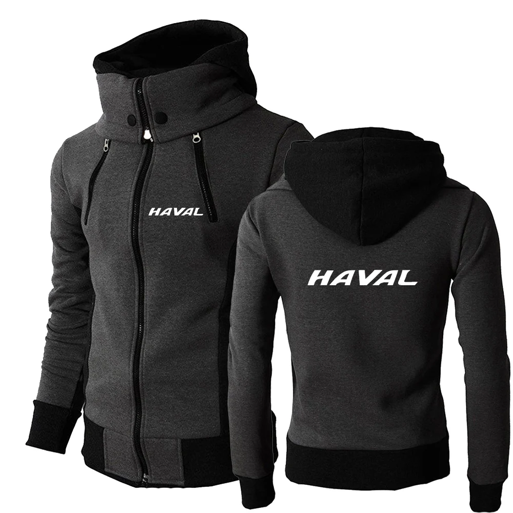 

2023 New Spring Autumn Haval Car Logo Print Long Sleeve Double Zip Hoodies Fashion Men's Casual Harajuku Solid Color Hooded Tops