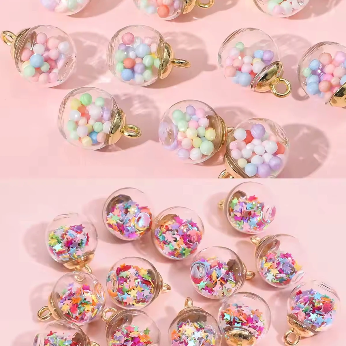 20pcs Colorful Sequins Star Sequins Round Ball Glass Ball Pendant DIY Handmade Ear Studs Earrings Ear Jewelry Material Pack