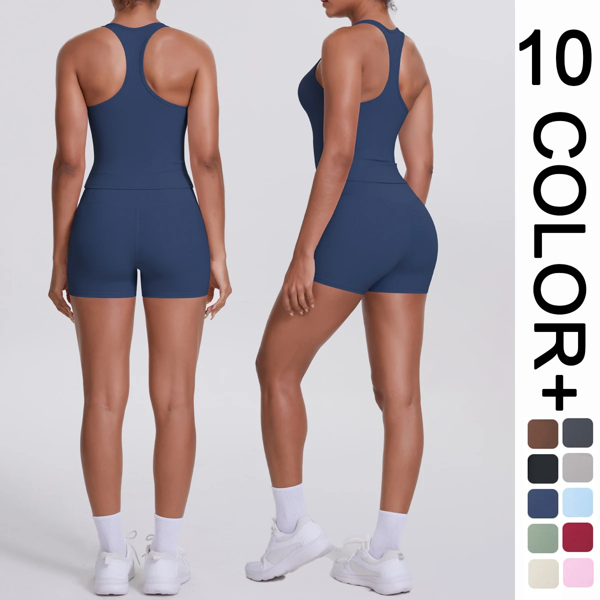 

Woman Yoga Vest Shorts Set Solid Color Backless Sport Fitness Clothing Quick-Dry Hip Push Up Breathable Yoga Shorts Short Sleeve
