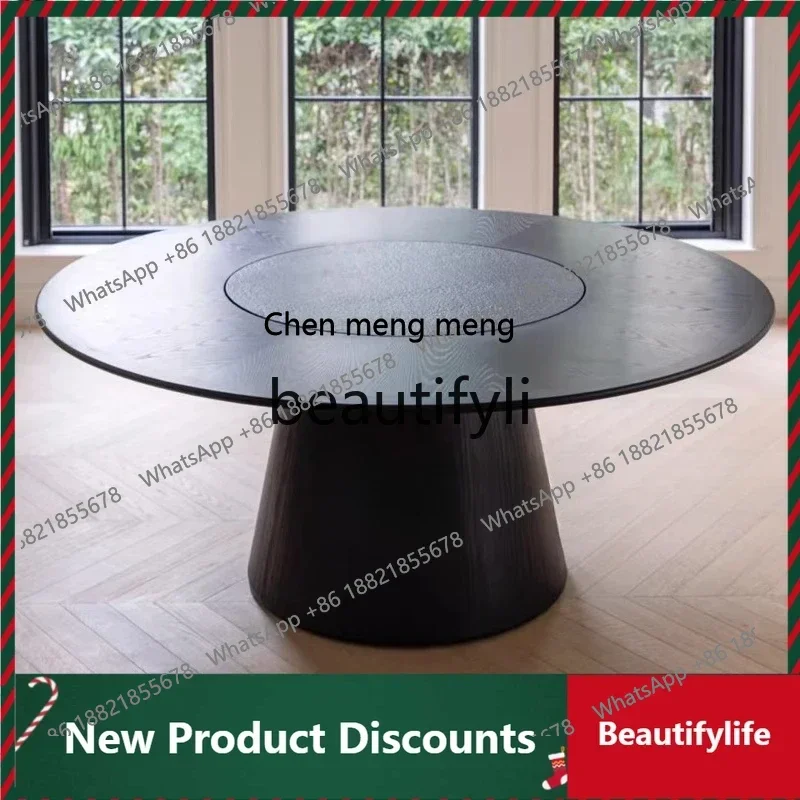 New arrive Medieval household round dining table creative modern light luxury solid wood dining table embedded turntable