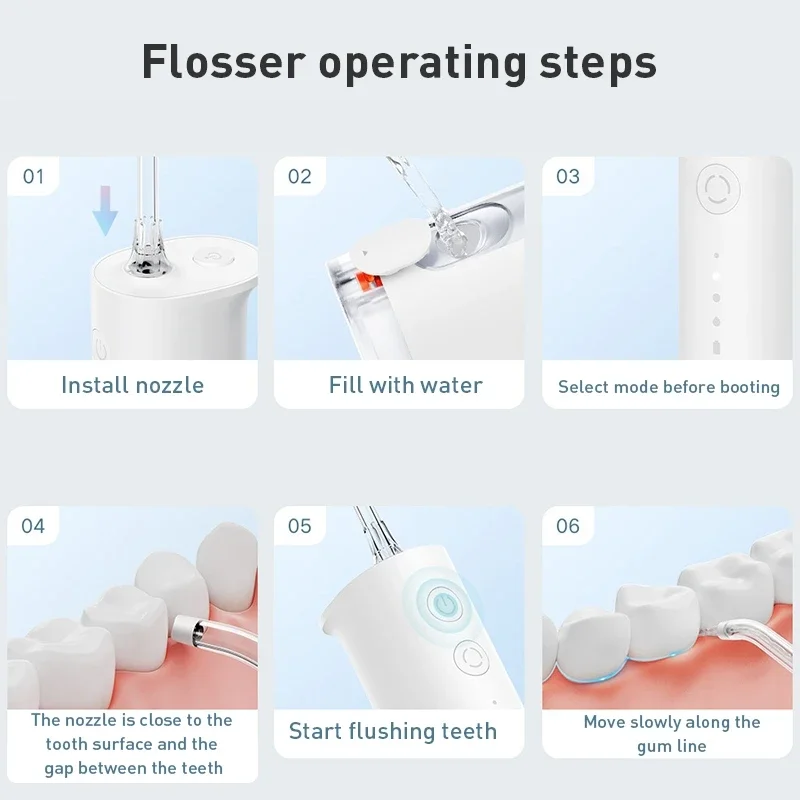 Mijia F300 Water Flosser, Portable Cordless Oral Irrigator with Umbrella Pulse Technology, 240mL Tank, 4 Modes, 115 Days Battery