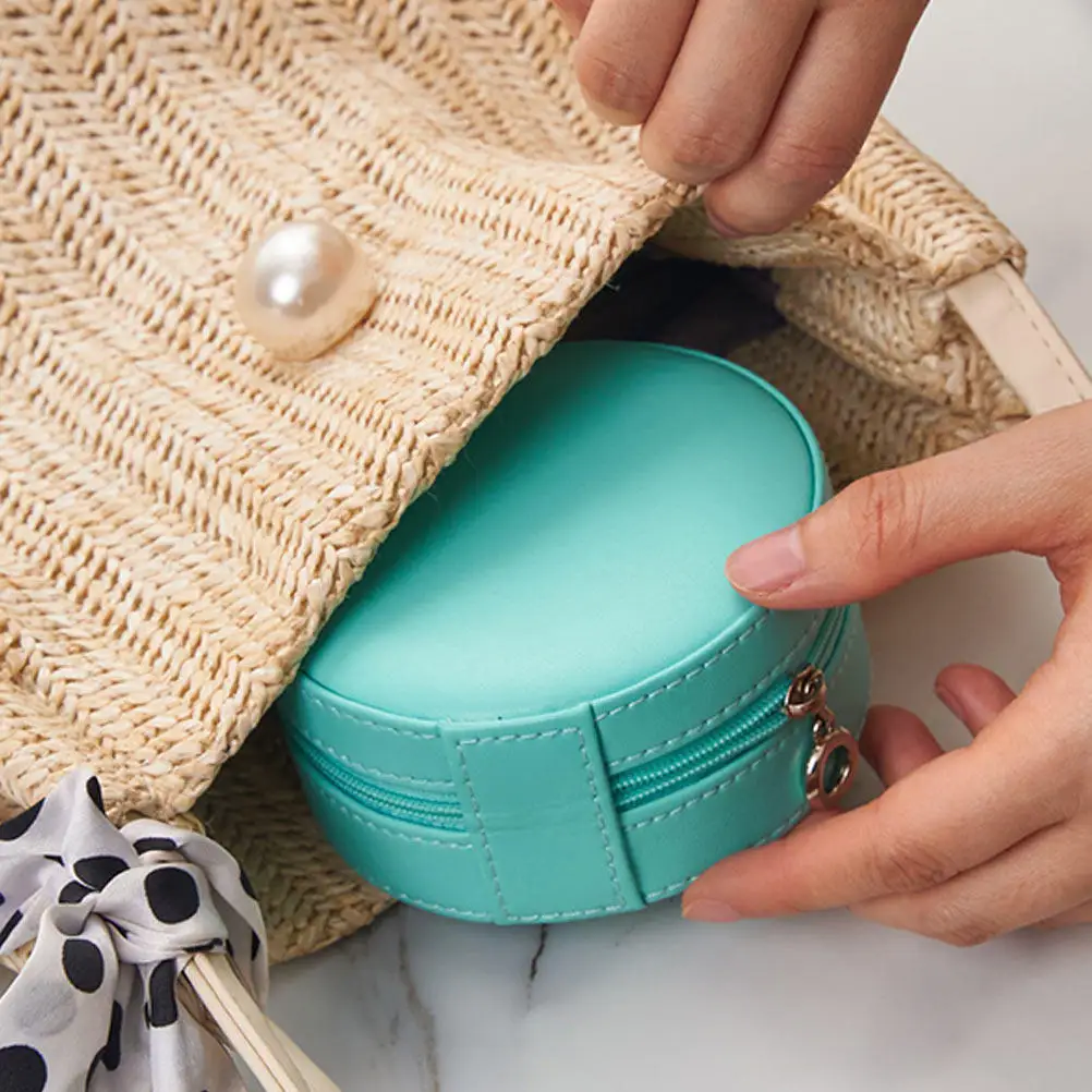 

Fashionable Round Jewelry Organizer Box Premium PU Material Storage for Women's Jewelry Collection Desktop Tidy Solution Case