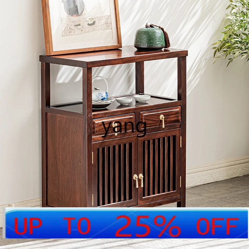 Lmm solid wood new Chinese ebony retro furniture tea room display cabinet rack tea set storage