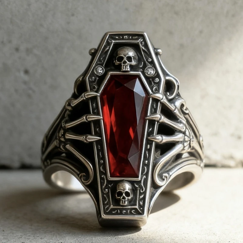 Retro Gothic Skeleton Claw Geometric Inlaid Zircon Ring, Women's Y2K Dark Style Festival Party Accessories Gift