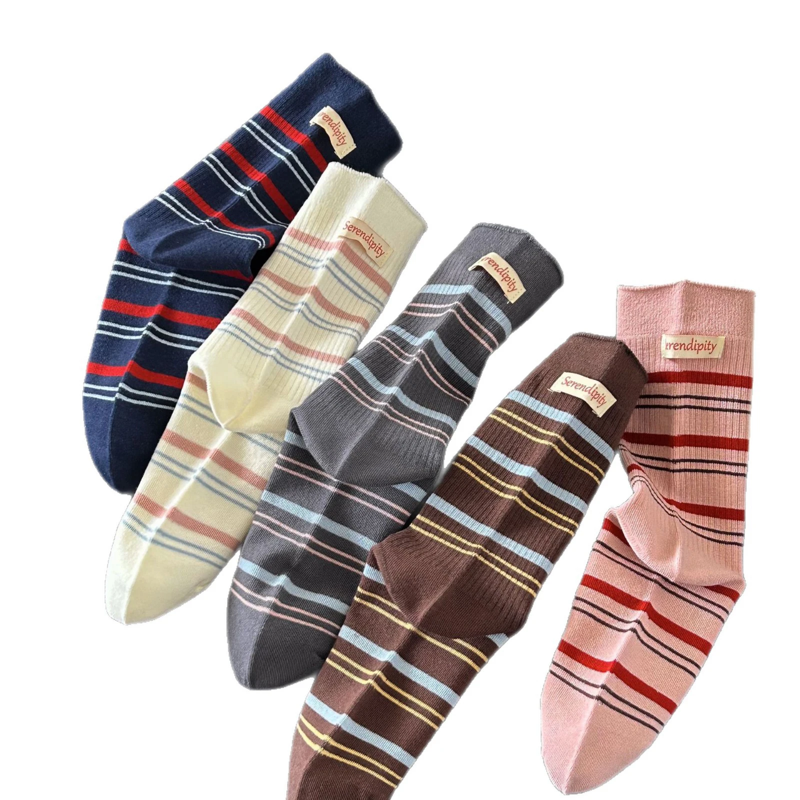 Calcetines de mujer japoneses Retro Casual rayas contrastantes Harajuku moda versátil calcetines de tubo medio cómodos calcetines de algodón puro