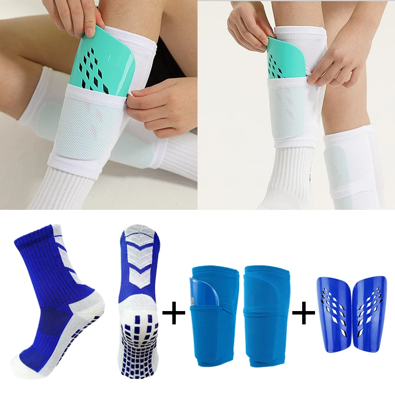 

Equipment Football Shin Guards Sleeve With Pocket Adults Kids Anti Slip Soccer Socks With Diamond Shaped Football Leg Guards