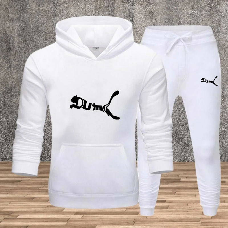 

Autumn men's printed hoodie 2-piece set, long-sleeved sweatshirt + drawstring pants Men's European-sized suit for sports