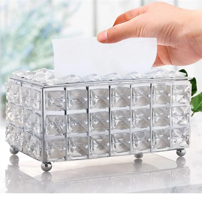

ABWR-Crystal Tissue Box Nordic Simple Fashionable Table Napkins Storage Box Bar Diamond Holder Living Room Decor Gift A Durable