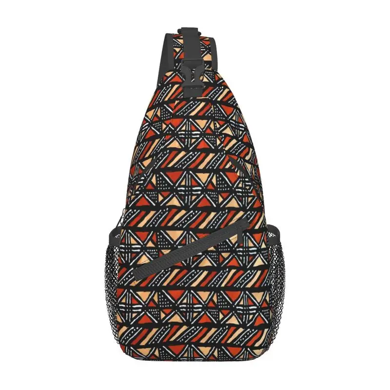 African Mudcloth Bogolan Boho Style Print Sling Chest Crossbody Bag Men Africa Ethnic Tribal Art Shoulder Backpack for Hiking