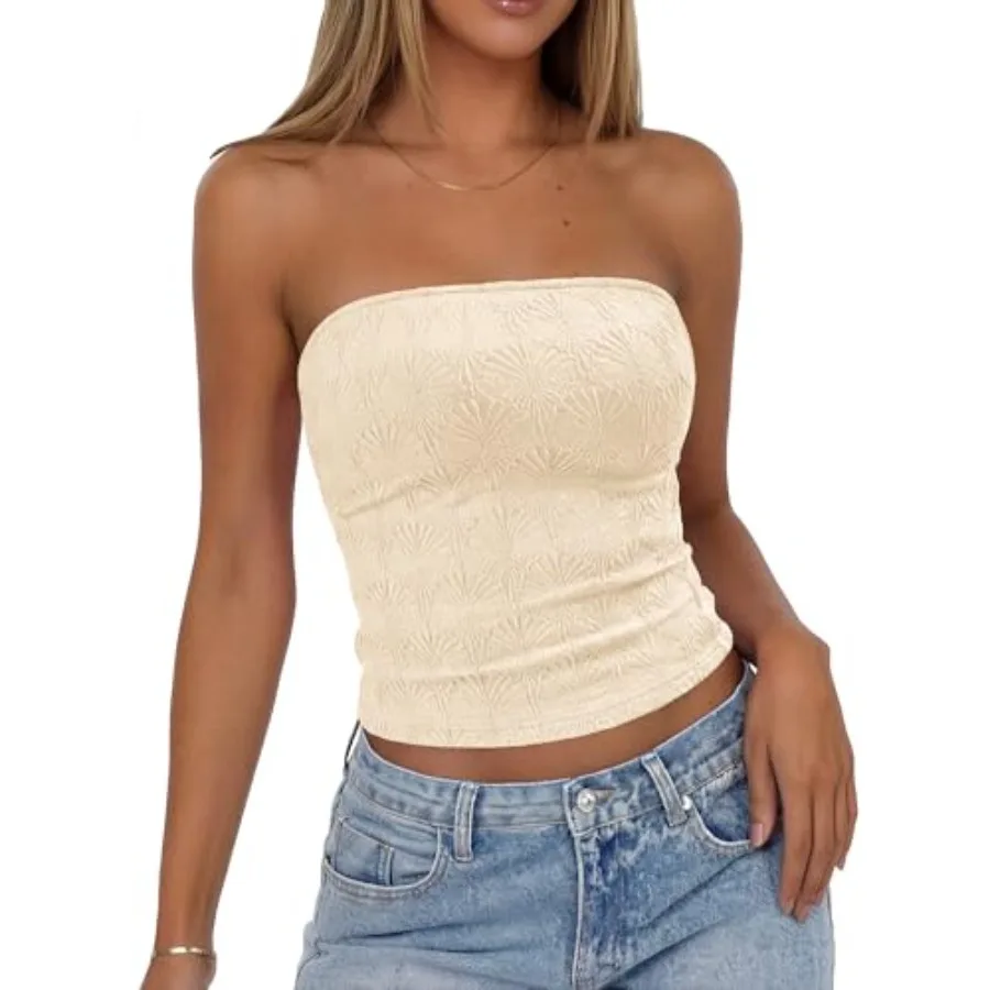 

BTFBM Tube Tops for Women Floral Embroidery Summer Crop Top 2026 Strapless Going Out Y2K Beach Vacation Spring Clothes