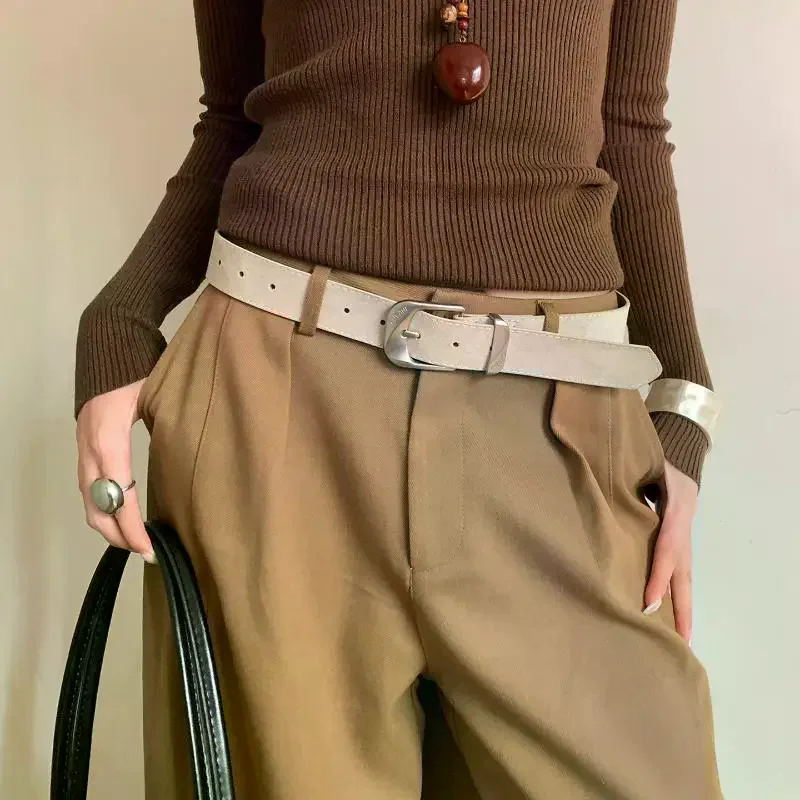 Cintura in pelle scamosciata alla moda retrò in stile Maillard con cintura in vita con fibbia in metallo Cintura decorativa versatile