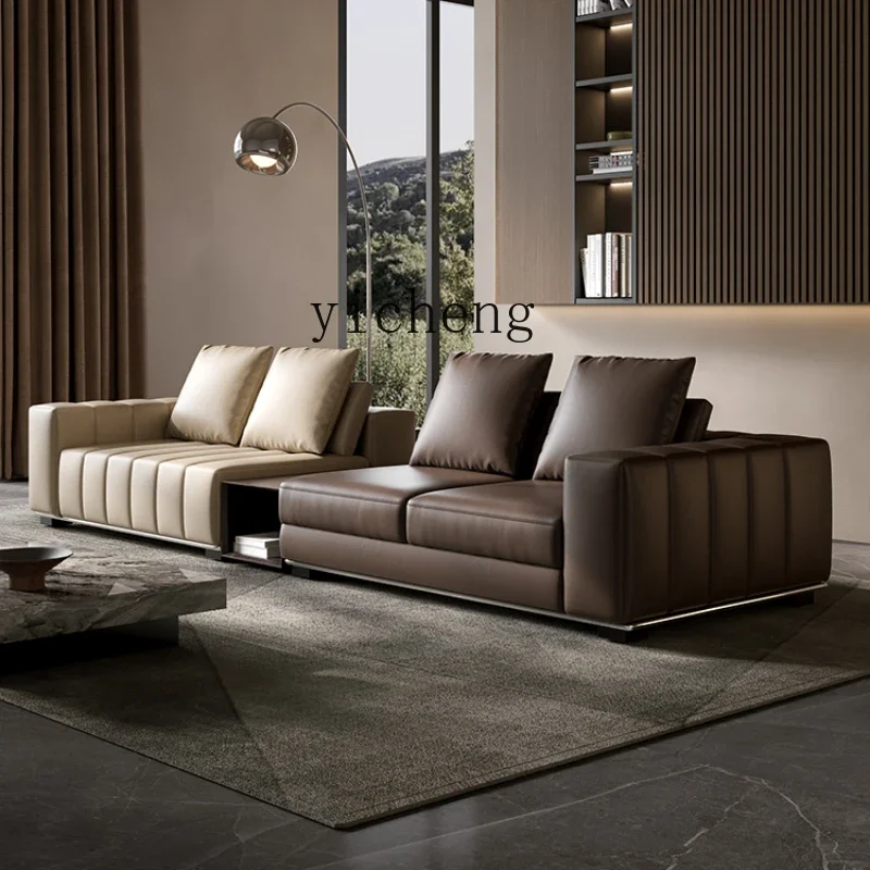 

ZC Minimalist Small Apartment Straight Row Genuine Cattlehide Leather Surface Sofa Living Room