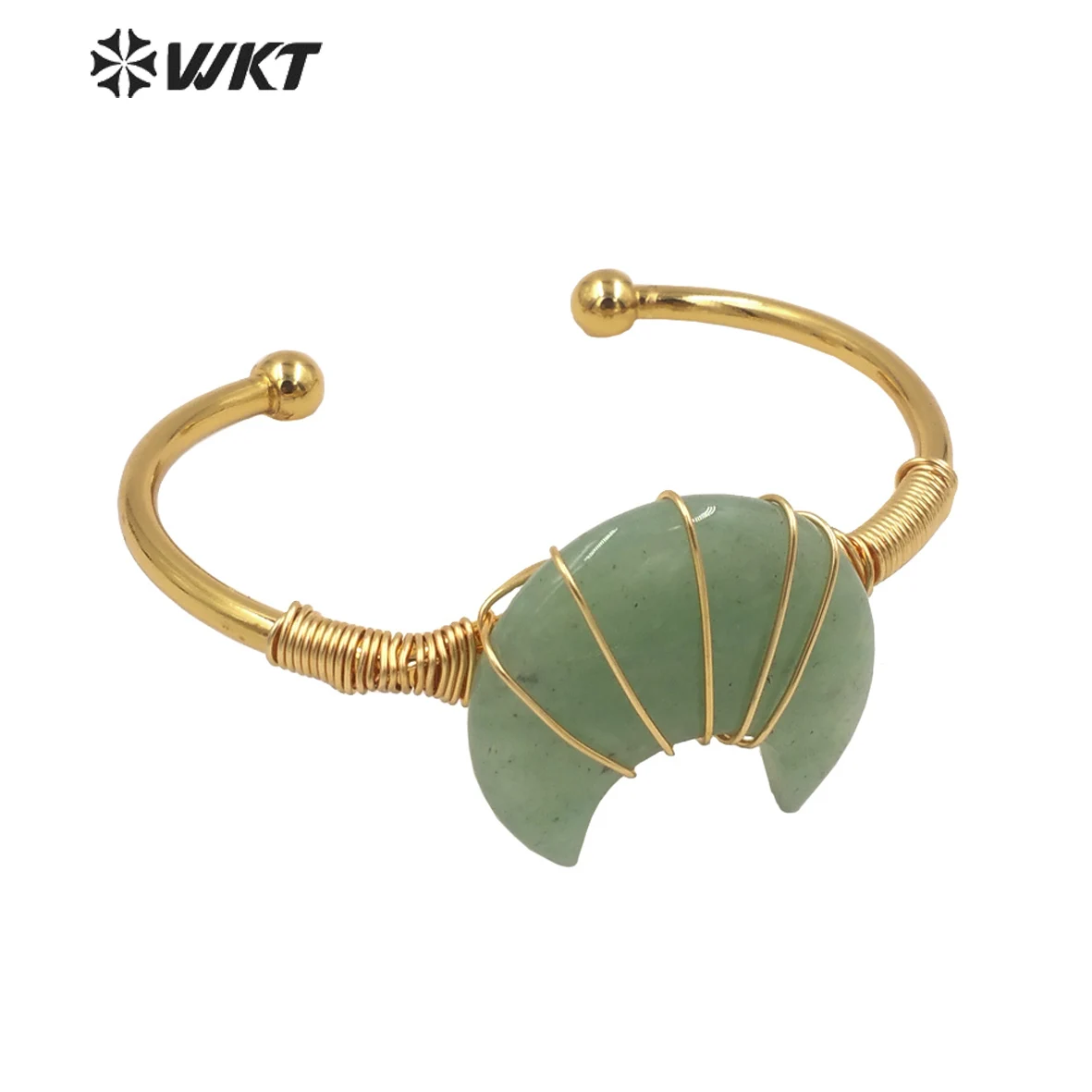 

WT-B604 WKT High Quality Natural Stone Bracelet Around Gold Wire Moon Stone Ten Color Choice Bangle Gold Plated Women Jewelry