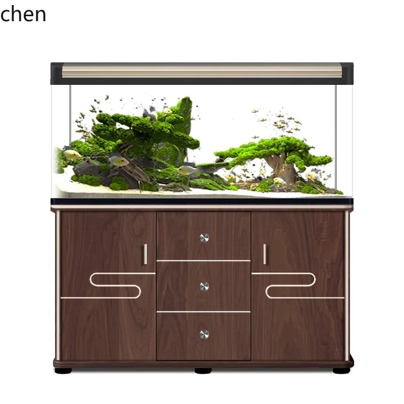 ZML Living Room Large Household Fish Tank No Water Change Needed Ecological Glass Goldfish Tank with Cabinet
