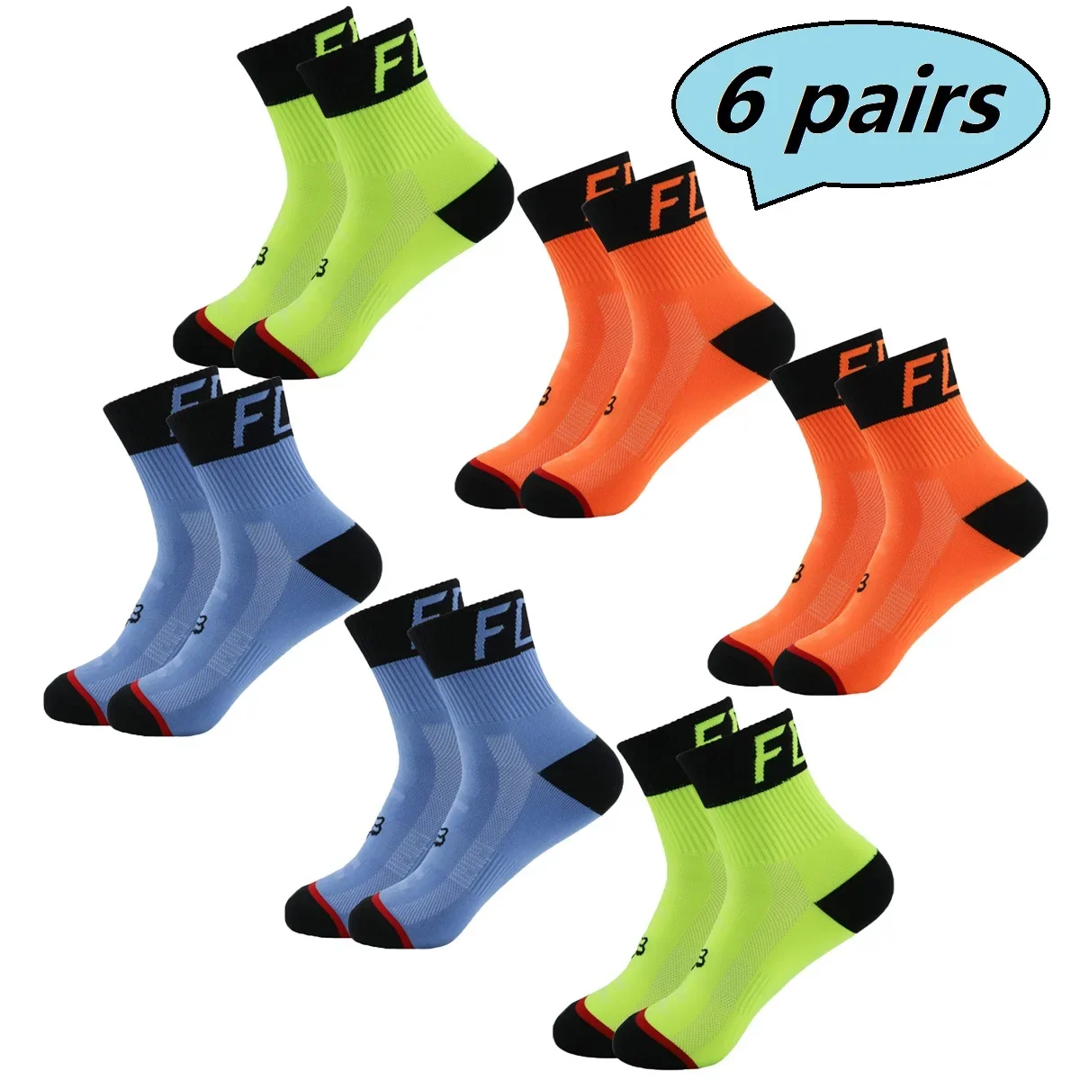 

6 Pairs Professional Cycling Socks Quick-Dry Compression Socks Road Bike Mtb Outdoor Sports Comfortable Sweat Absorbing Sock