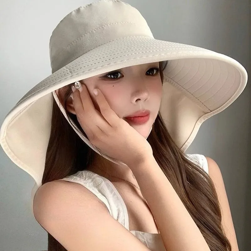Wide Brim Sun Hat for Women - Breathable Summer Fisherman Hat with Neck Flap, UV Protection Large Brim Visor Cap, Korean-style