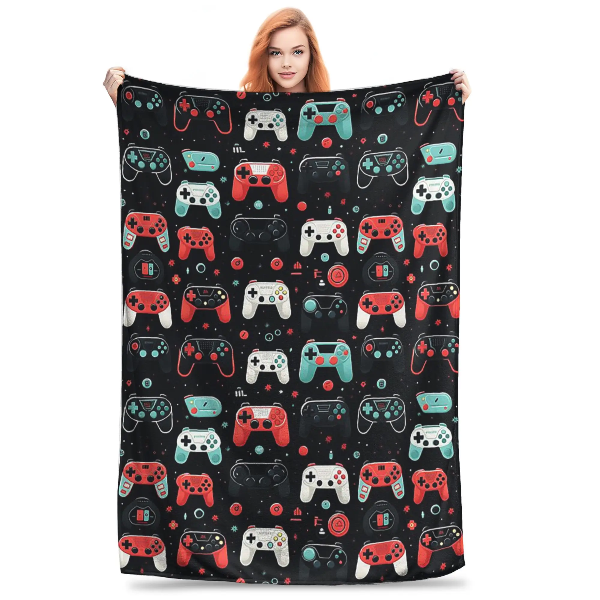 Gaming Pattern - Game Controllers Blanket Soft Warm Flannel Throw Blanket Plush for Bed Living room Picnic Travel Home Sofa