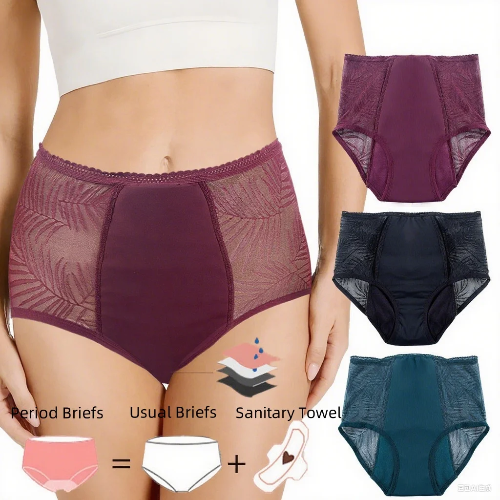 Large Size Menstrual Panties Leak Proof Briefs Women Sexy Lace Cotton Panties Lingerie  Comfortable Physiological Underwear