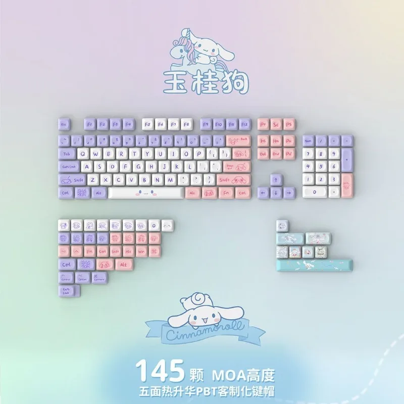 Sanrio Kawaii Cinnamoroll Keycaps Cartoon Style PBT Mechanical Keyboard Key Caps MOA and XDA Highly Cute Keyboard Accessories