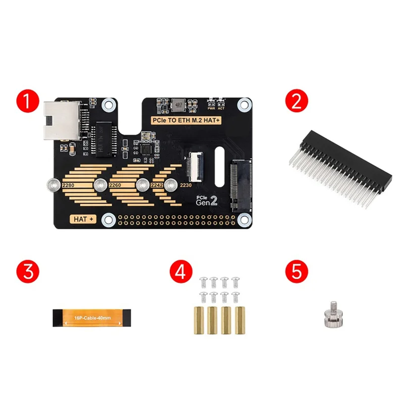 

(Limited Offer) Pcie To ETH And M.2 Adapter For Raspberry Pi 5, Compatible With 2280/2260/2242/2230 Size Nvme M.2 SSD High-Speed