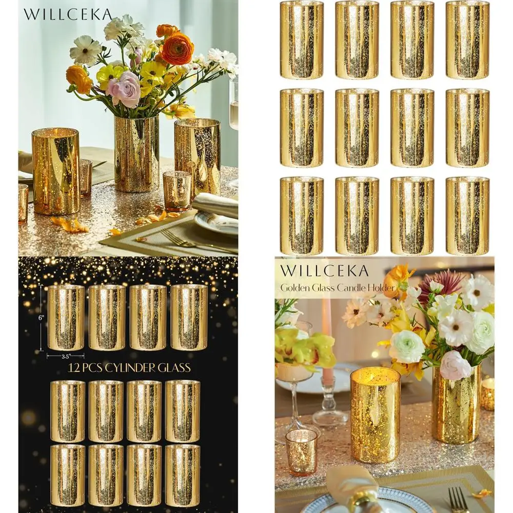 

Set of 12 Modern Glass Cylinder Vases for Table Centerpieces, Decorative Hurricane Candle and Flower Holders