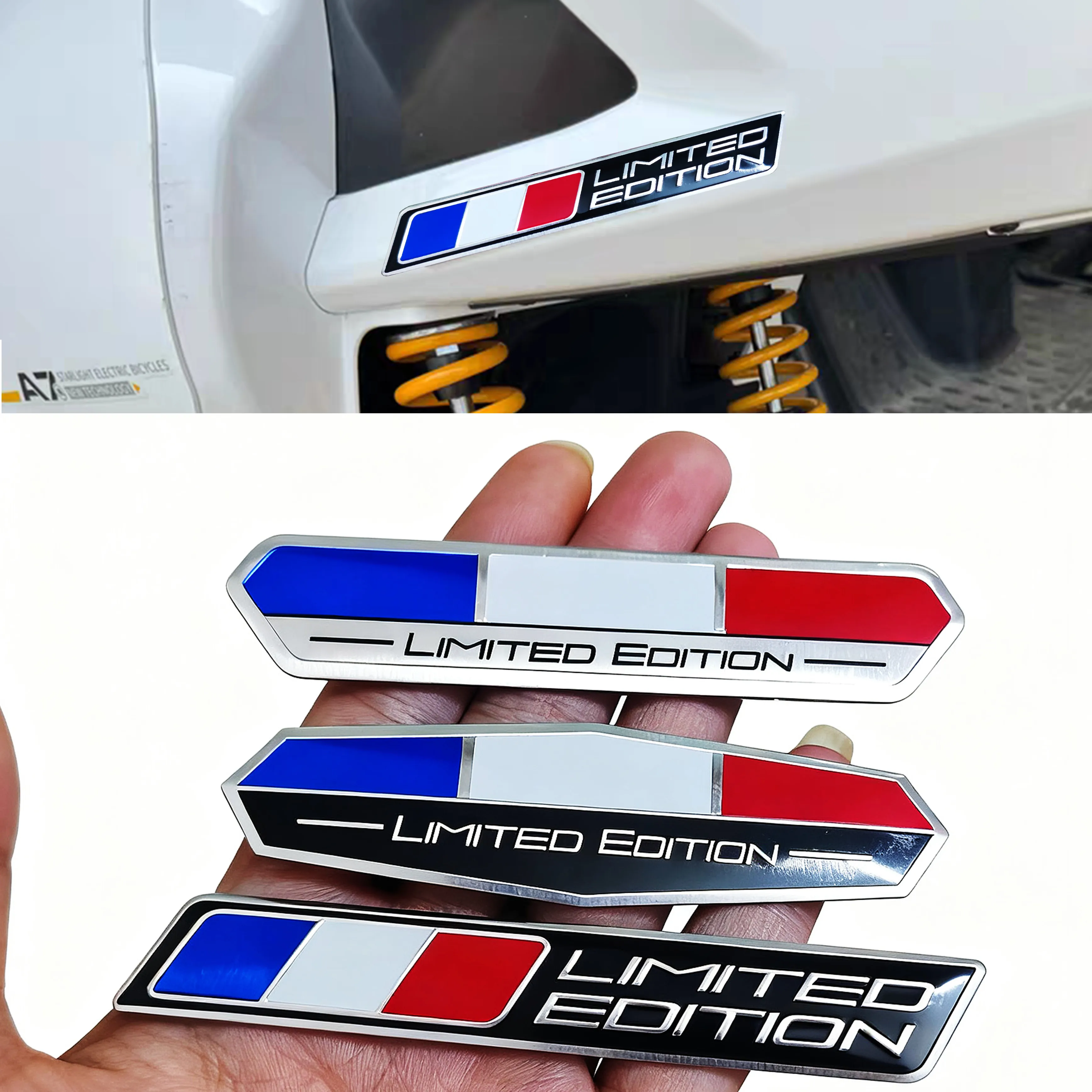 French Limited Edition Aluminum Motorcycle Sticker  French Flag Design for Rear Bumper of Cars Motorcycles And Bicycles