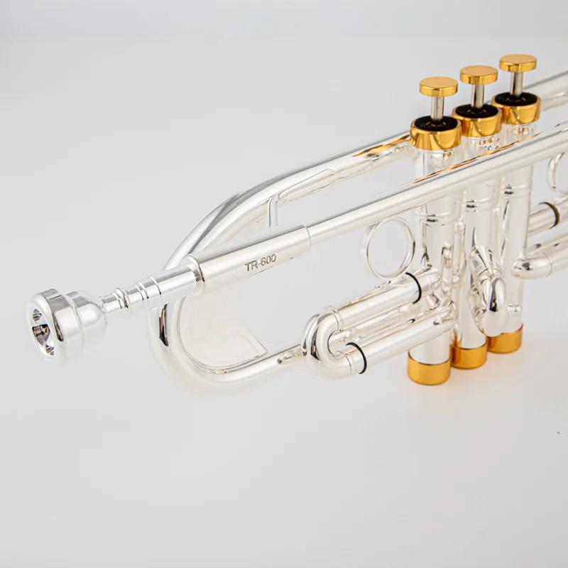 Hot Sell  TR-600 Bb Small Trumpet Silver Golden Key Professional Music Instruments with case Free Shipping