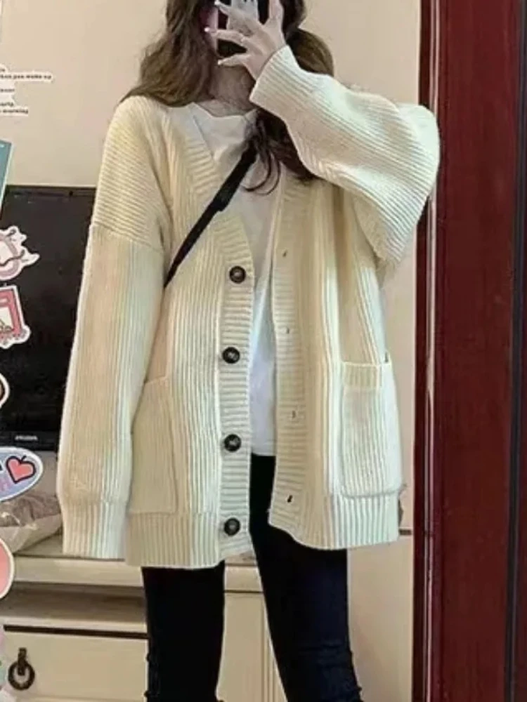 

2025 Casual Sweater Cardigans Autumn Winter Women Cardigan Sweater Coats Fashion Female Long Sleeve V-neck Loose Knitted Jackets