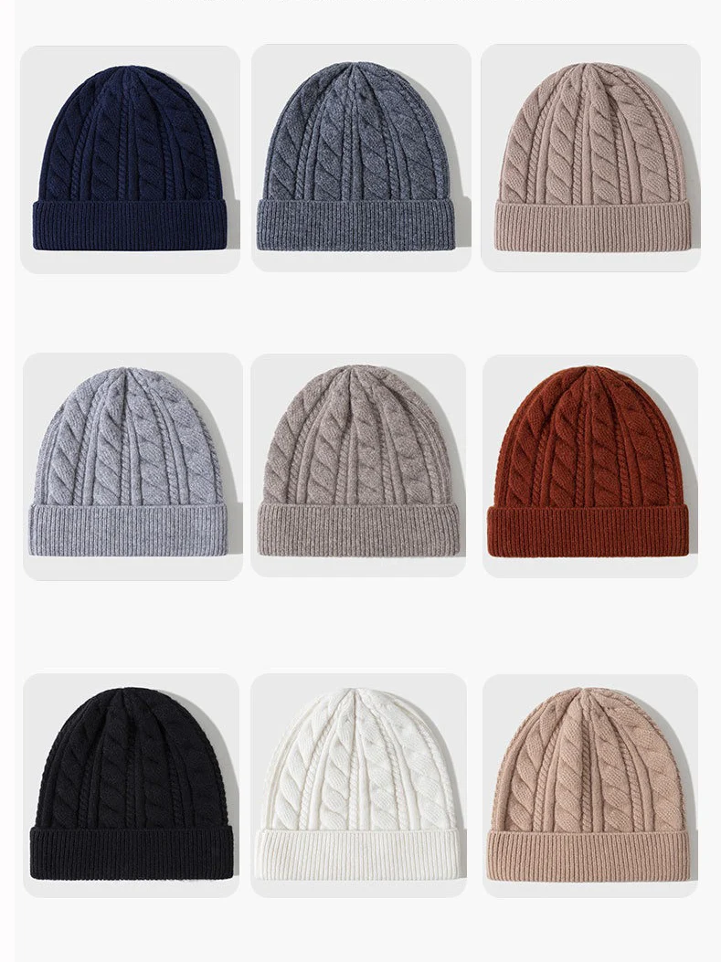 Cable Wool Beanie Unisex Winter Knitted Hat for Women