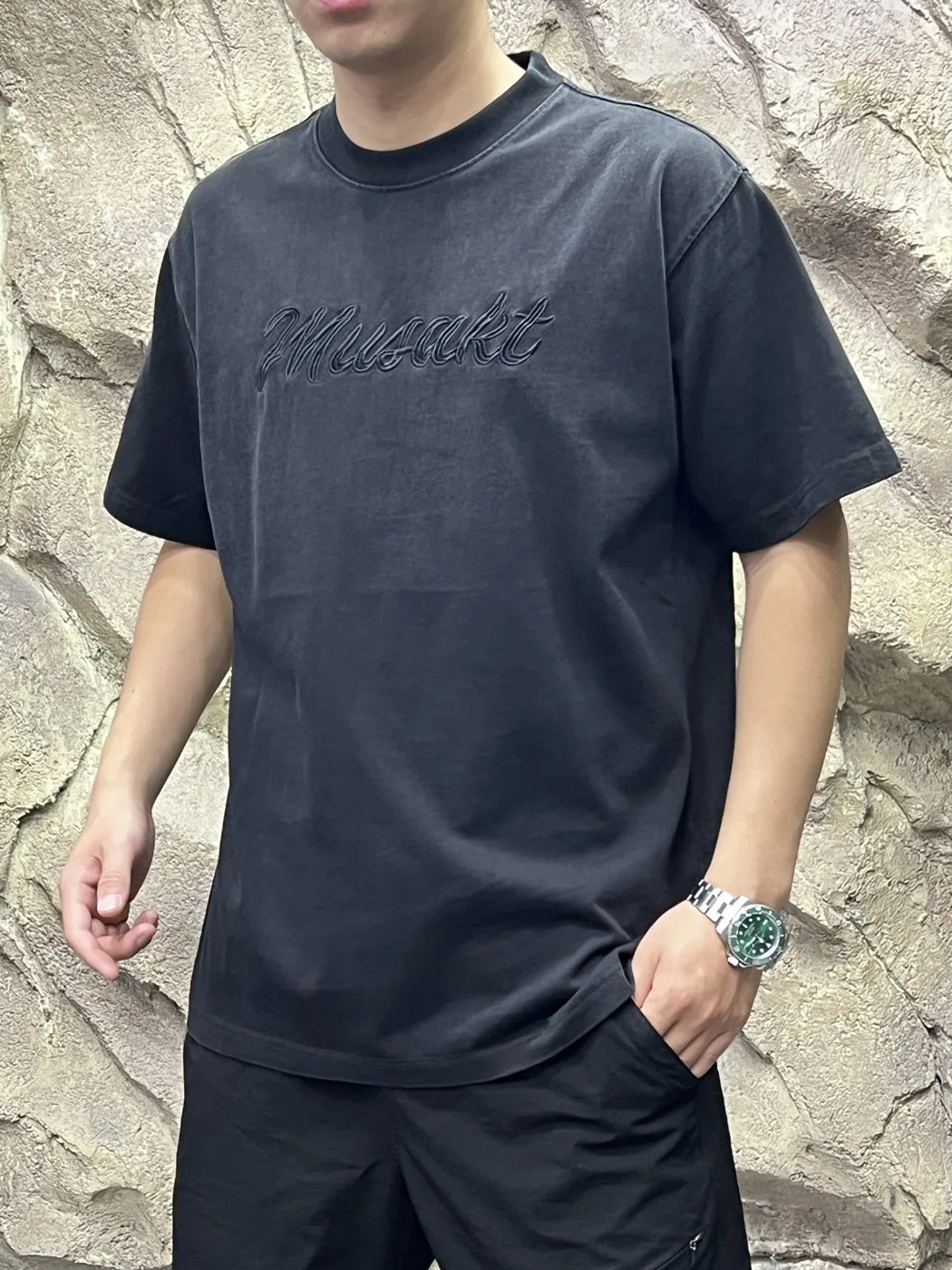

Retro Distressed Gradient Tie Dye Men's Fashionable Loose Shoulder Sleeve Embroidered Heavyweight Pure Cotton Short Sleeve T-...