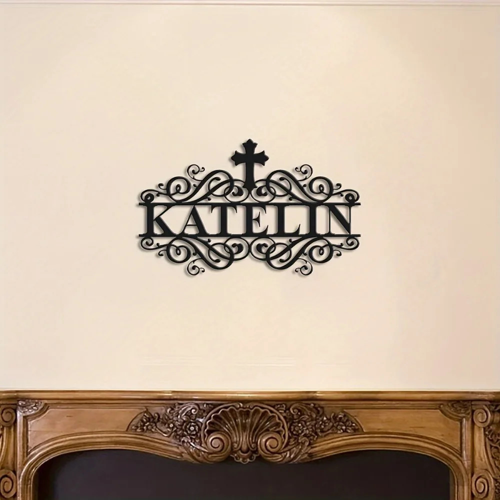 Custom Metal Nameplate Graceful Cross Pattern Tailored Outdoor Wall Deco Churches Homes Vintage Housewarming Birthday Gift Sign