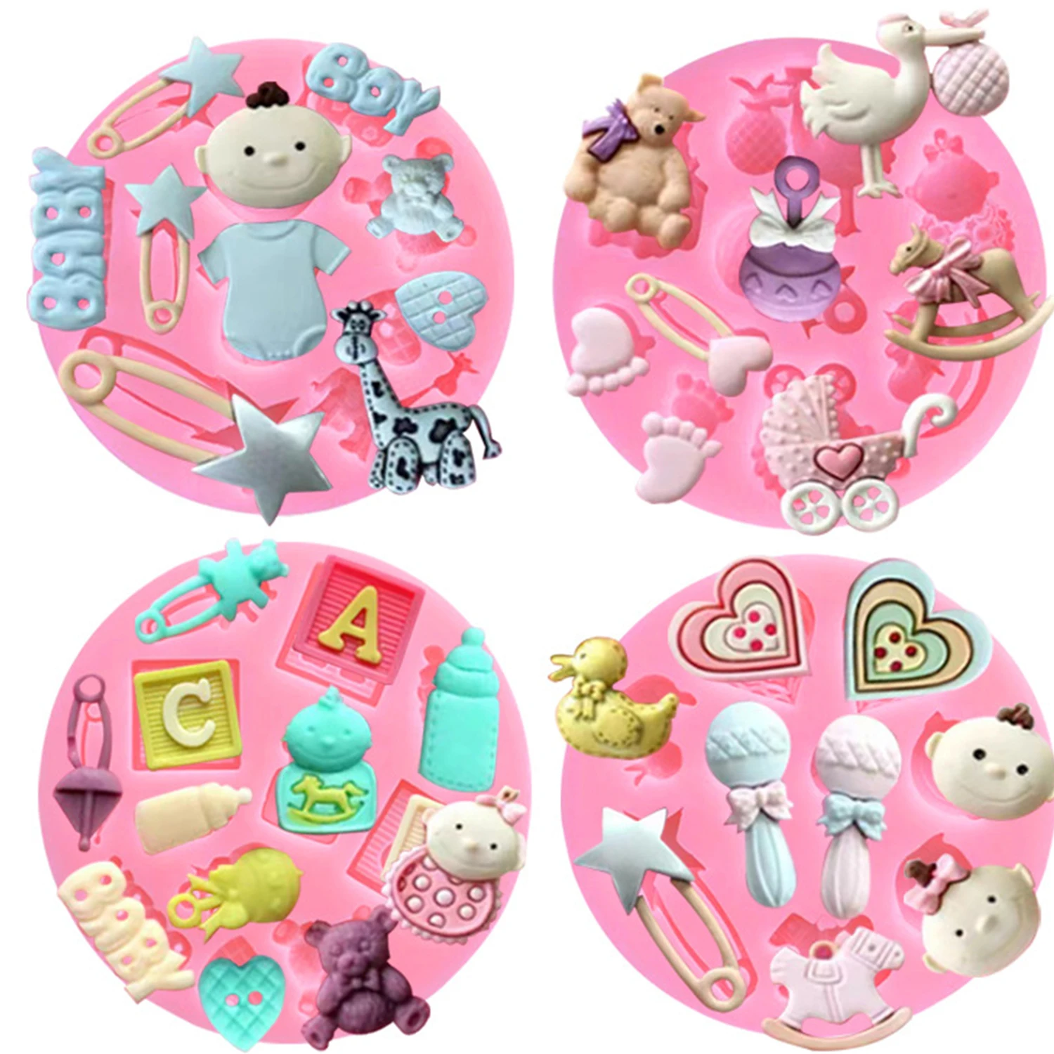 1 PC Small Baby Fondant Silicone Mold Baby Series Horse Stroller Chocolate Baking Tool Cake Decoration