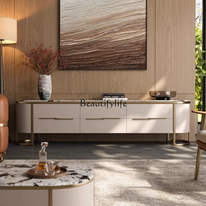 

Natural marble TV cabinet high-end household Italian floor cabinet