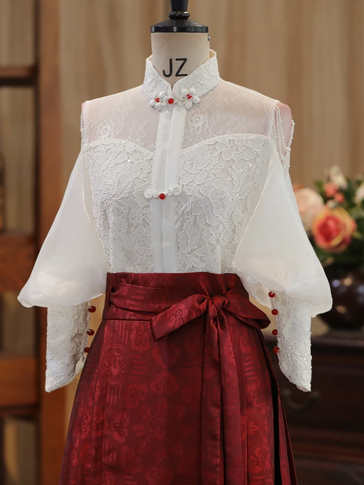 

Новый китайский свадебный комплект: топ-ханьфу и длинное платье-ципао для церемонии питья на свадебный день