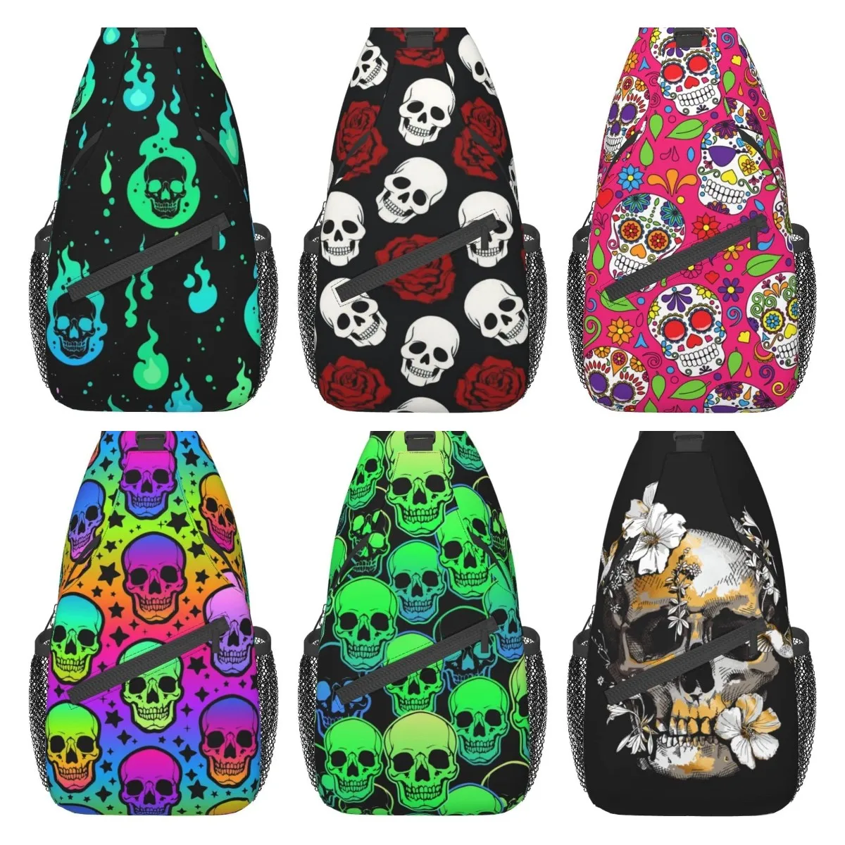 Sugar Skull Sling Bag Crossbody Backpack Chest Hiking Daypack Casual Shoulder Bags for Women Men Outdoor Traveling Casual